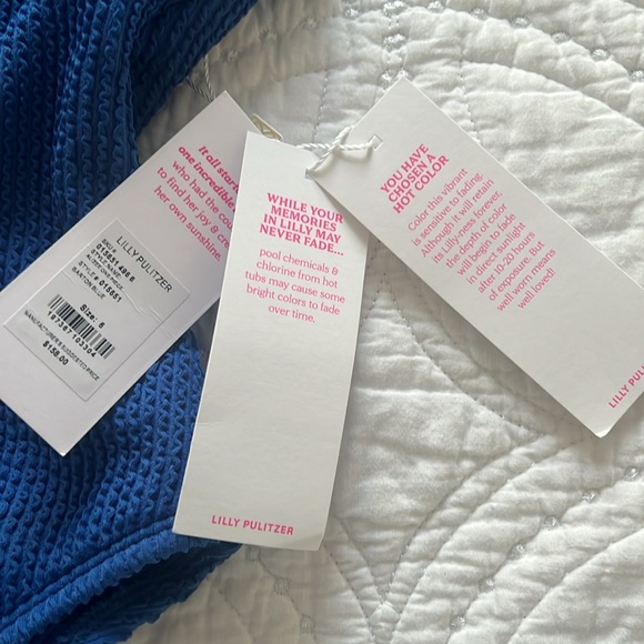 Lilly Pulitzer Alizee One Piece Swimsuit Barton Blue Textured scrunch GOLD 6 - Picture 3 of 7